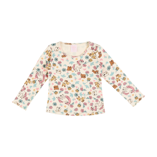 Blusa Manga Longa Canelada Feminina Primeiros Passos - Estampa rotativa unicórnios