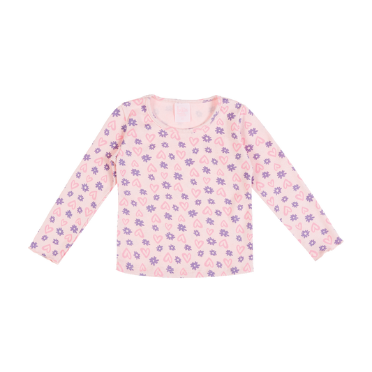 Blusa Manga Longa Canelada Feminina Primeiros Passos - Coração Flower