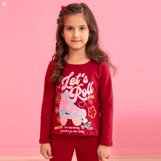 Blusa Manga Longa Infantil Feminina Bordô Estampa Glitter Patins – Lollix BORDO