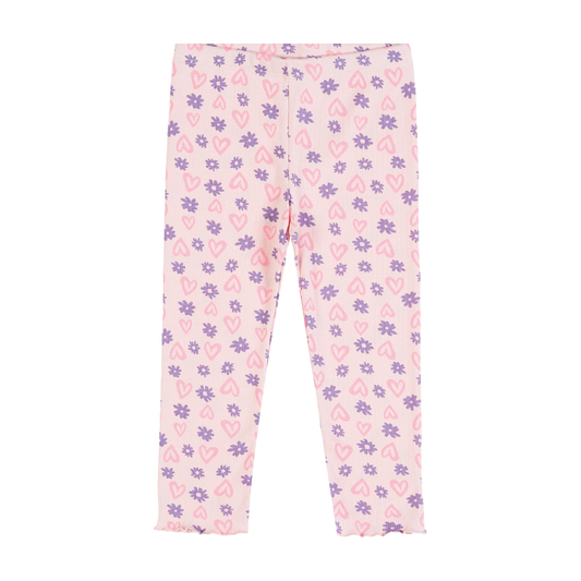 Calça Legging Feminina Infantil Rosa Coração Flower Primeiros Passos